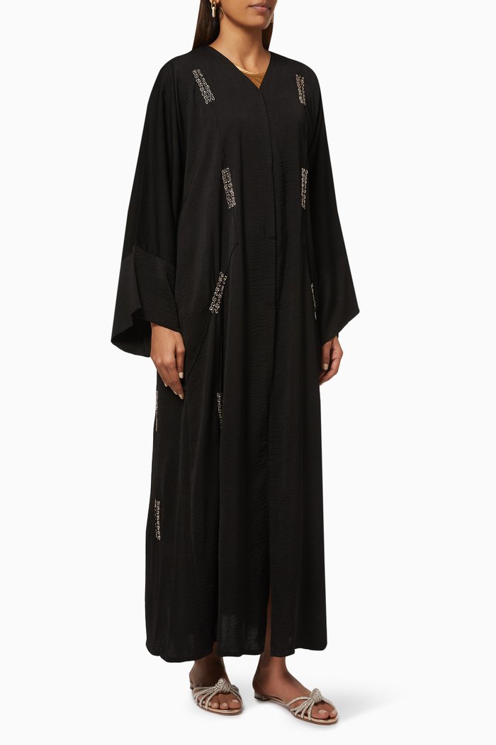 

Abaya with Beaded Embroidery, Black