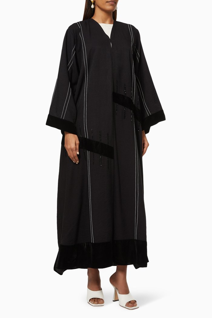 

Abaya with Beaded Embroidery, Black