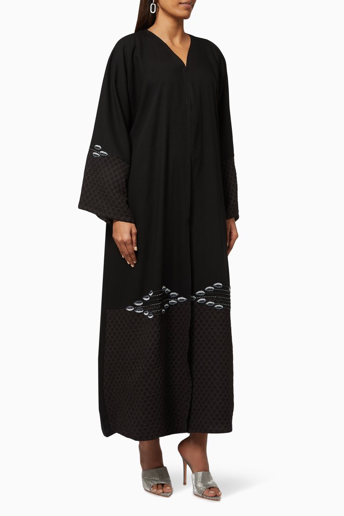 

Abaya with Leaf Beaded Embroidery, Black