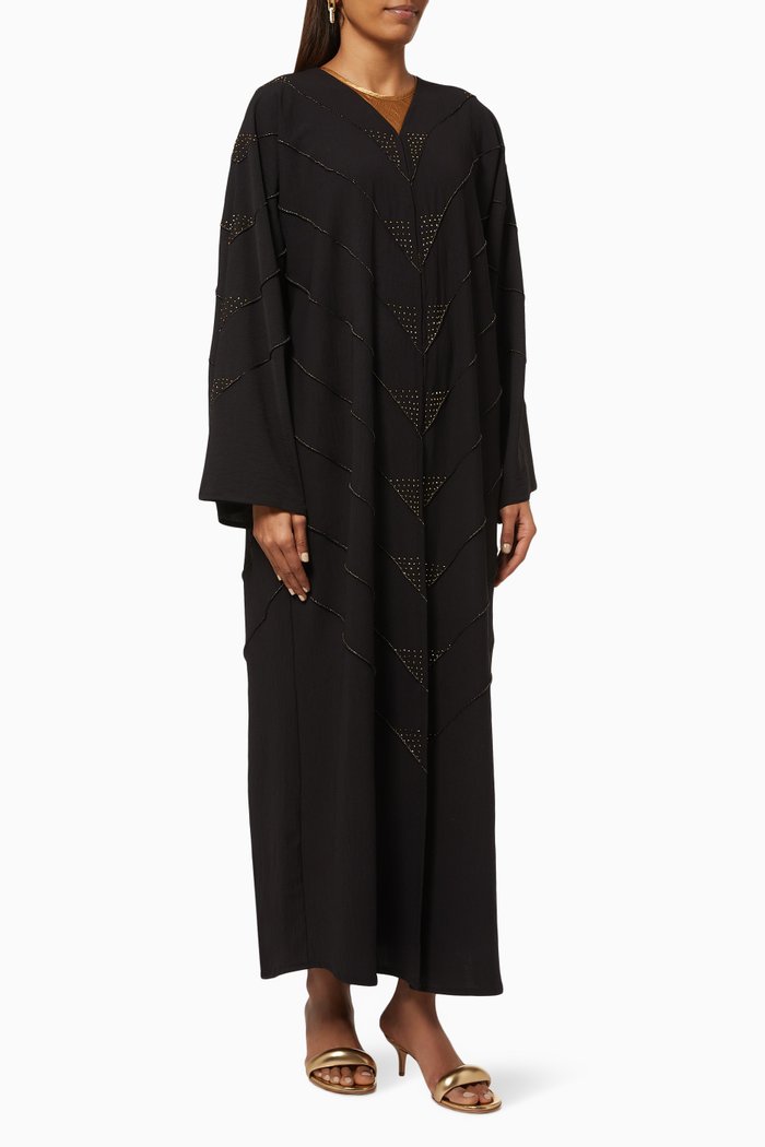 Abaya with Beaded Embroidery, Black