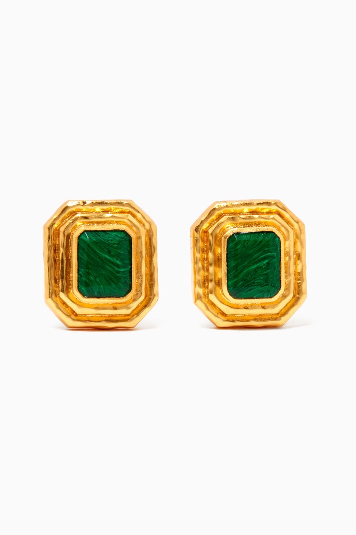 Penny Clip Studs in 24kt Gold Plating, Green
