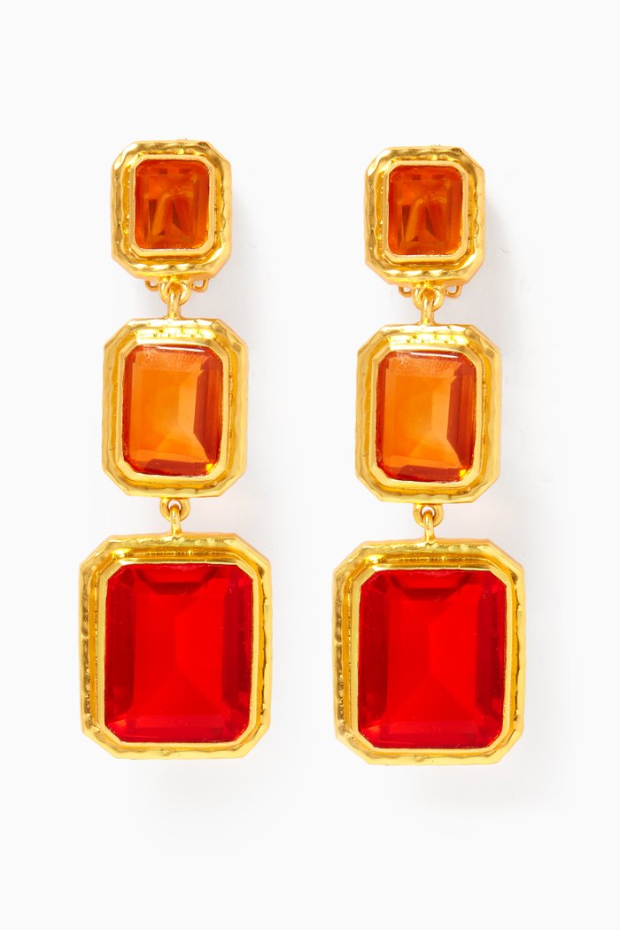 Jacqueline Pendant Clip Earrings in 24kt Gold Plating, Orange