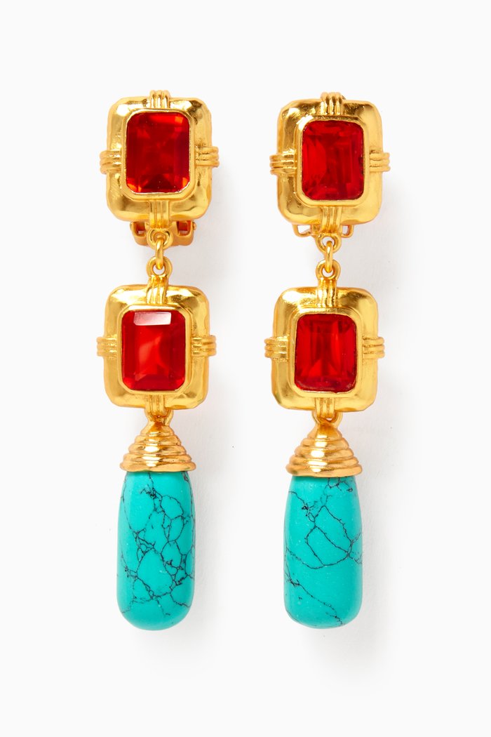 

Nancy Pendant Clip Earrings in 24kt Gold Plating, Orange