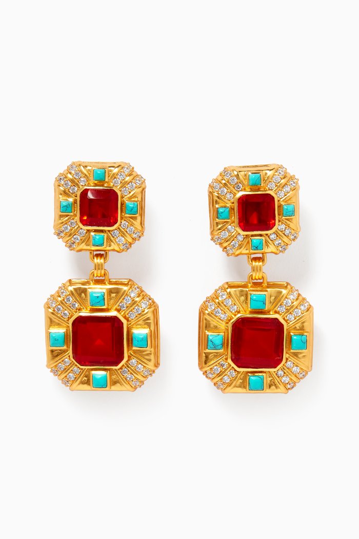 Carrie Pendant Clip Earrings in 24kt Gold Plating, Orange