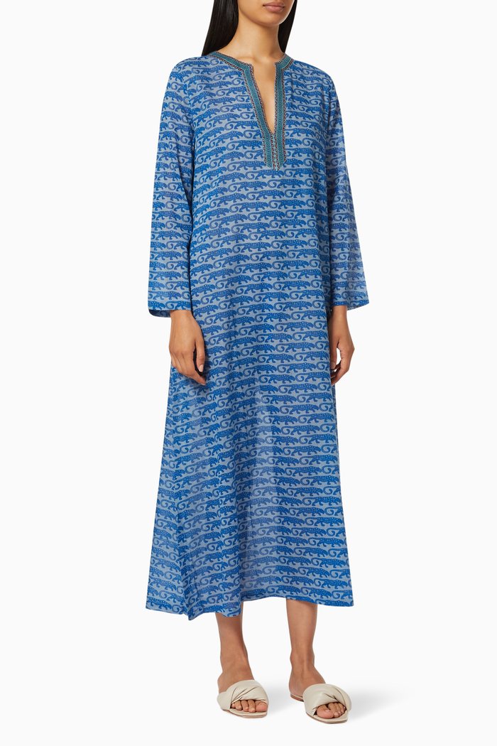 

Loren Leopard Kaftan in Cotton Voile, Blue