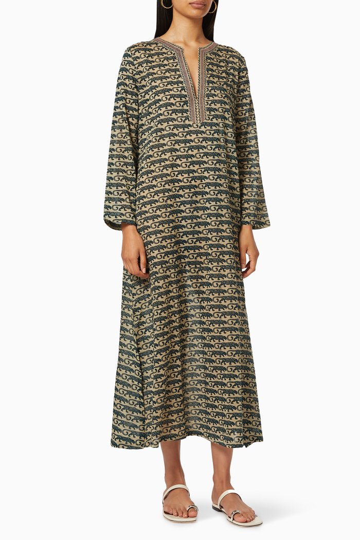 

Loren Leopard Kaftan in Cotton Voile, Grey
