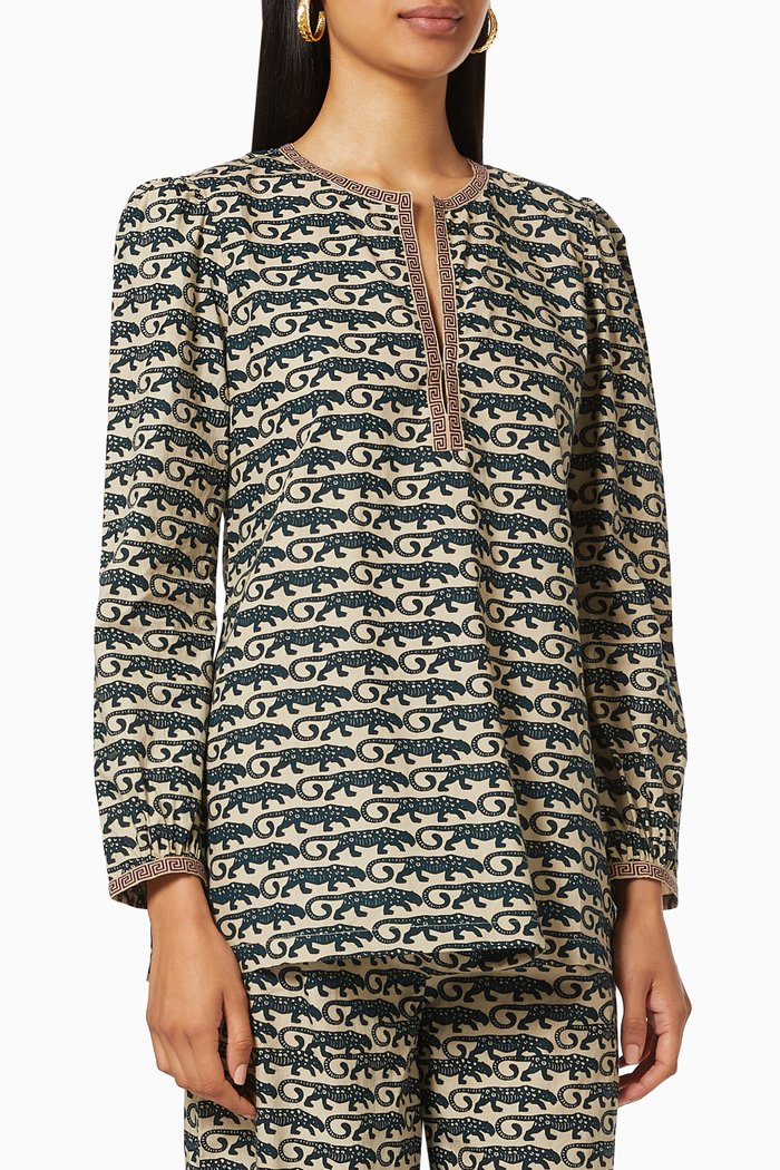 

Kate 2 Leopard Shirt in Cotton Poplin, Grey
