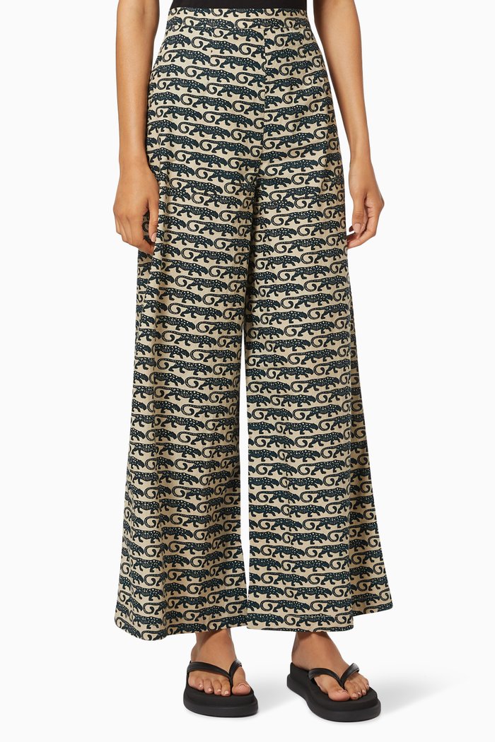 

Natalie Leopard Pants in Cotton Poplin, Grey