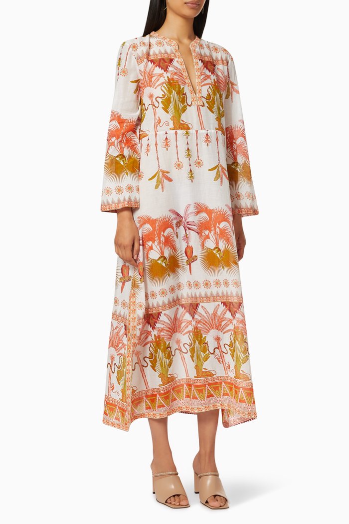 

Giada Winter Garden Long Kaftan in Cotton Voile, Multicolour