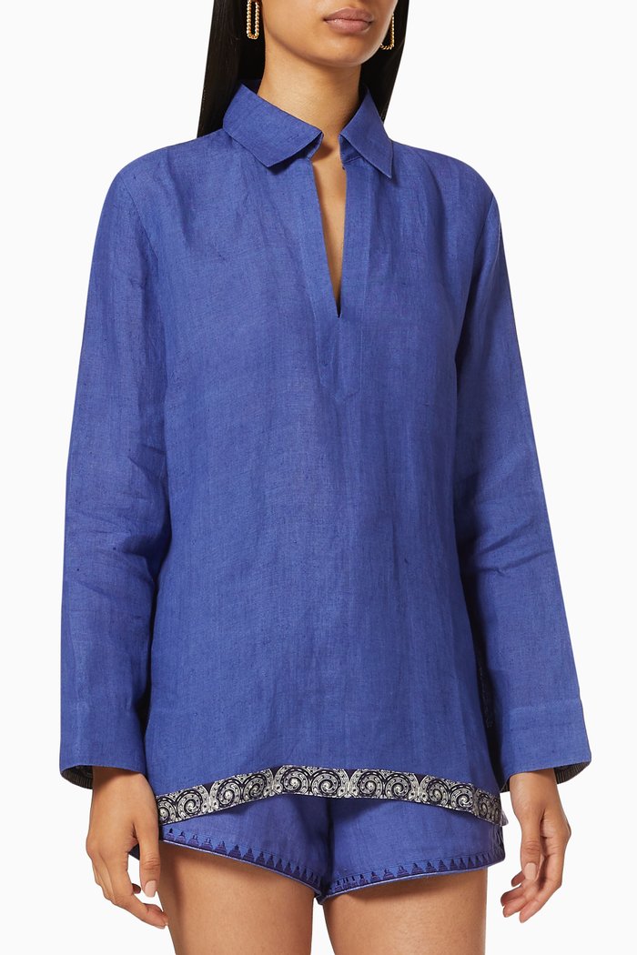 

Alina Calypso Shirt in Linen, Blue
