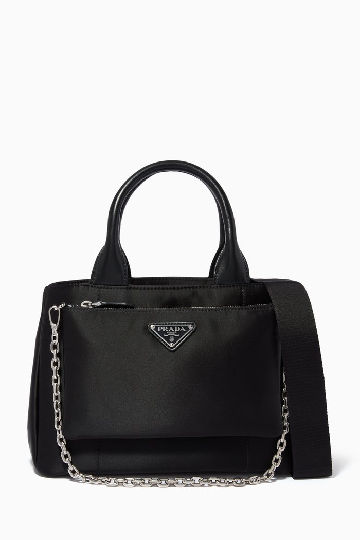 Triangle Logo Tote Bag in Nylon & Nappa, Black