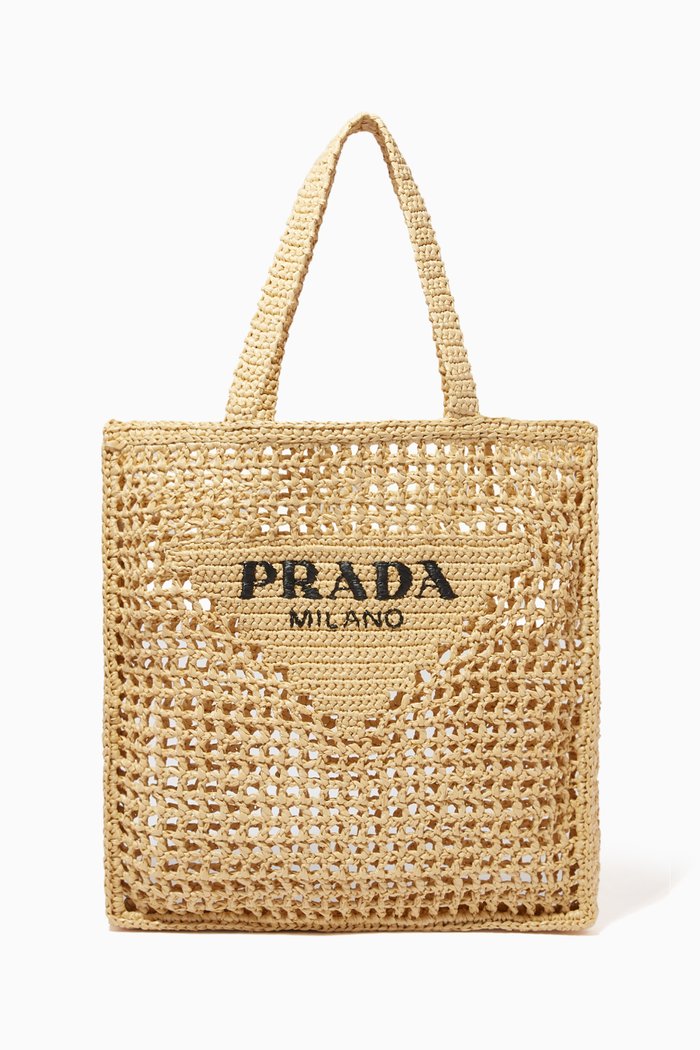 

Logo Tote Bag in Raffia, Neutral