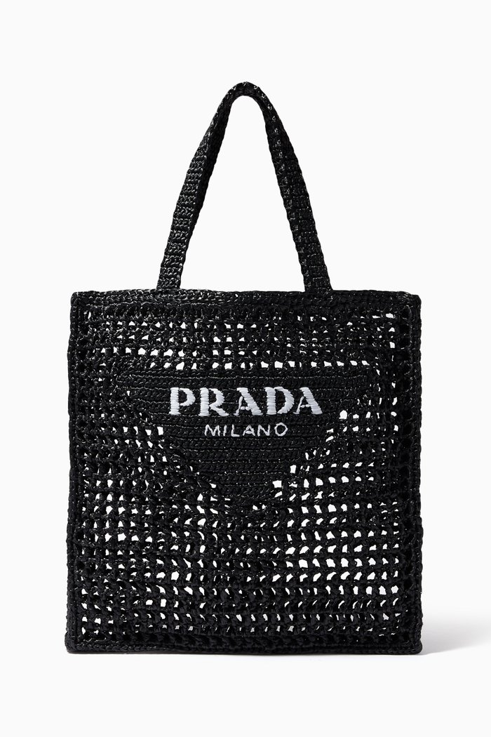 

Logo Tote Bag in Raffia, Black