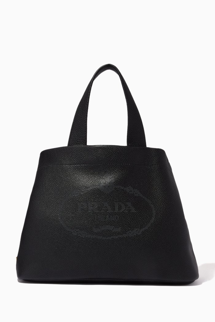 

Perforated Logo Large Tote Bag in Calf Leather, Black