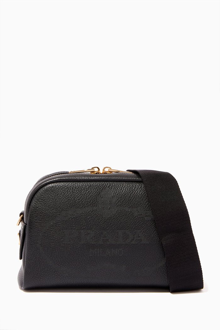 

Perforated Logo Shoulder Bag in Calf Leather, Black