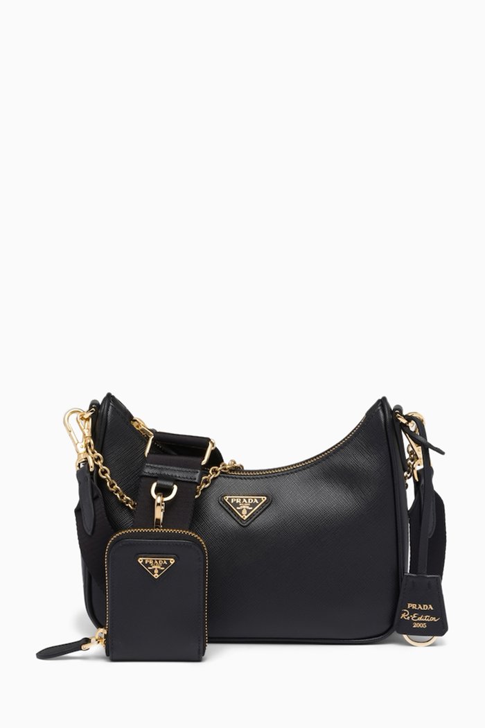 

Triangle Logo Re-edition 2005 Shoulder Bag in Saffiano Leather, Black