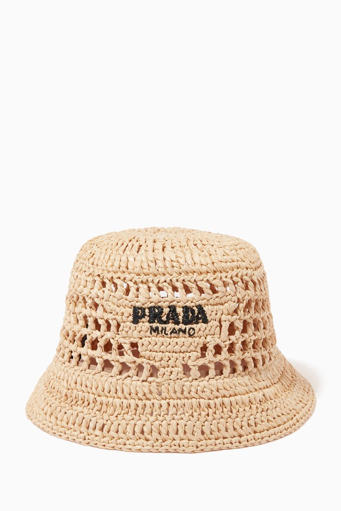 

Logo Bucket Hat in Raffia, Neutral