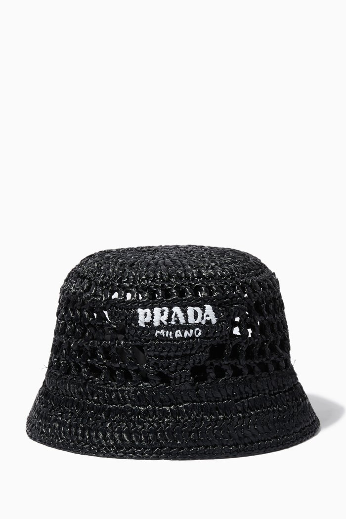 

Logo Bucket Hat in Raffia, Black