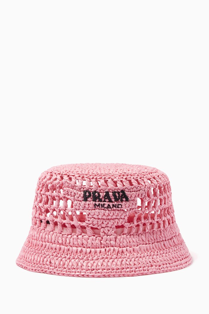 

Logo Bucket Hat in Raffia, Pink