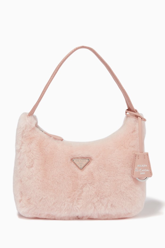 

Triangle Logo Re-edition 2000 Shoulder Bag in Shearling Leather, Pink