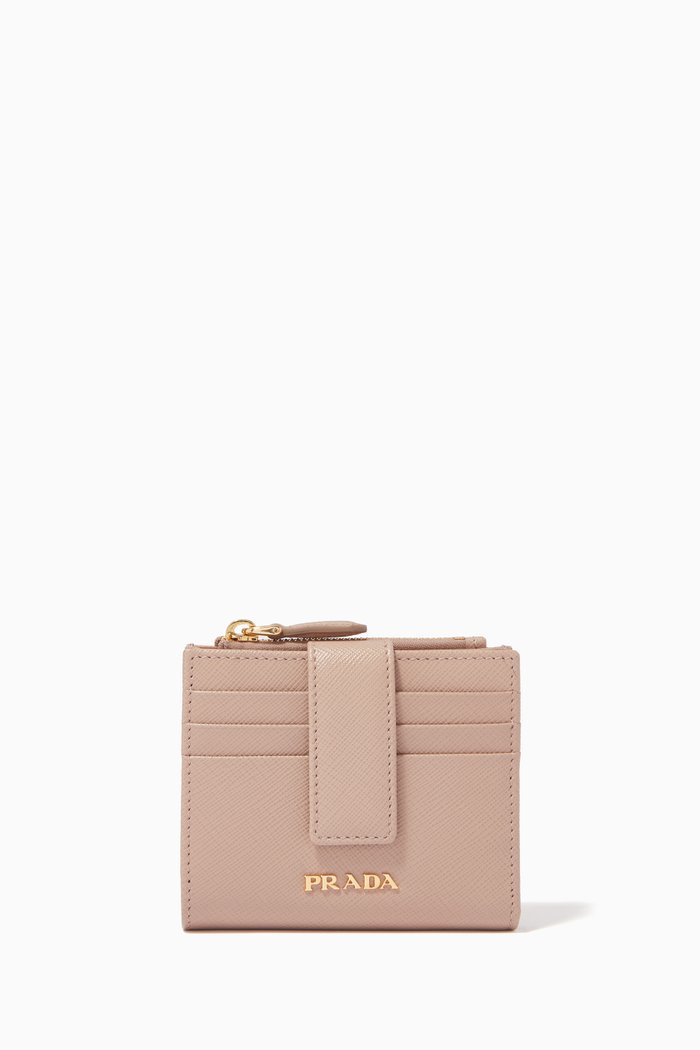 

Logo Small Wallet in Saffiano Leather, Pink