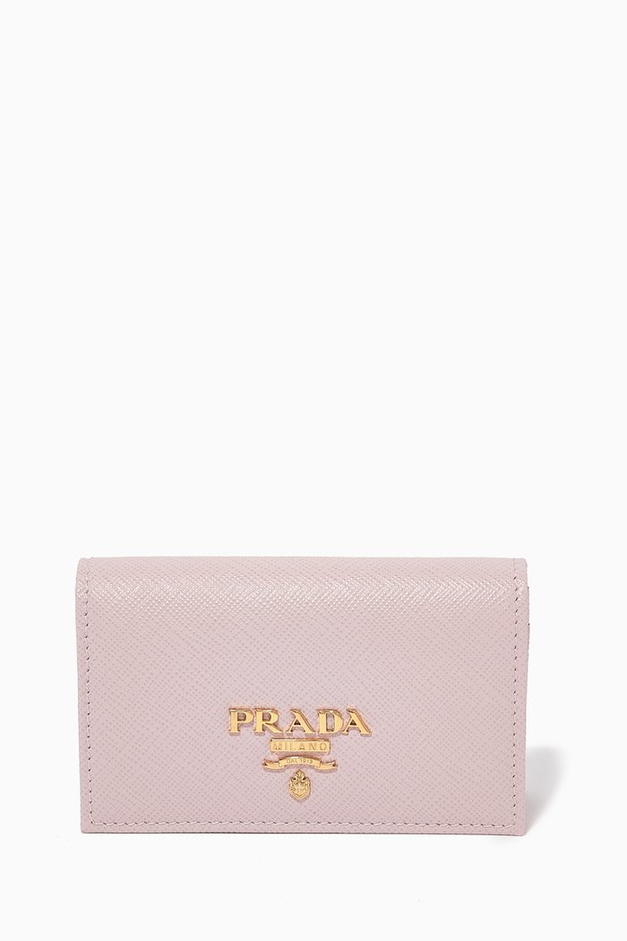 

Logo Card Holder in Saffiano Leather, Pink
