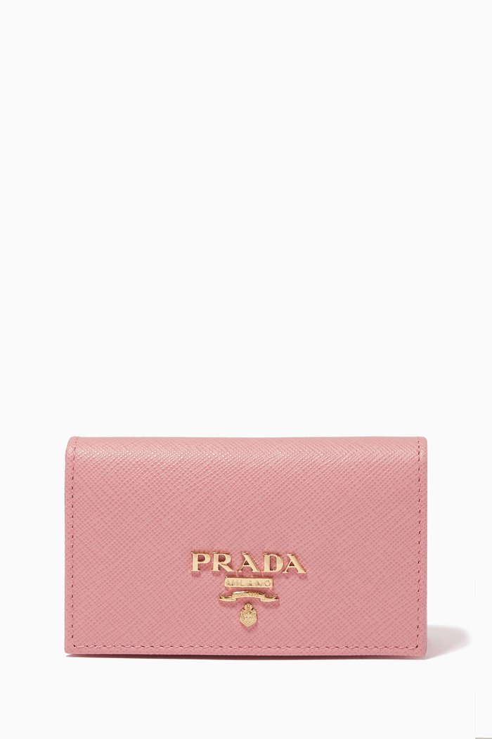 

Logo Card Holder in Saffiano Leather, Pink