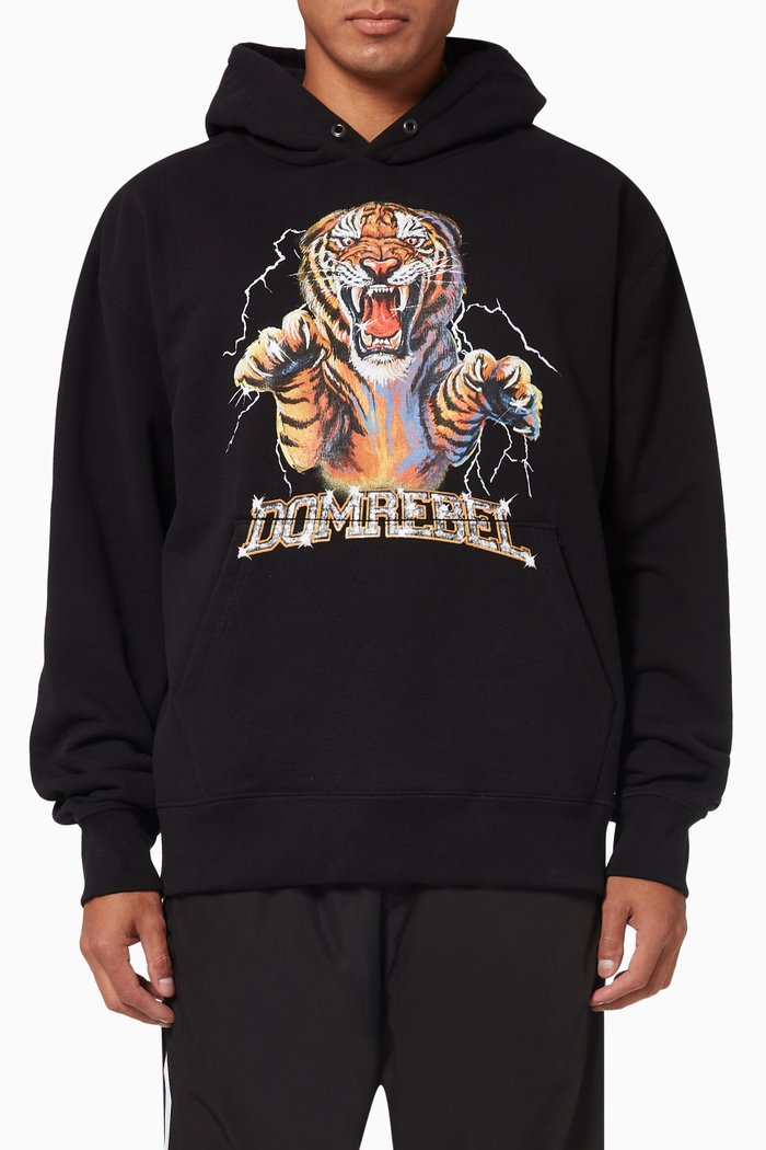 Rage Pullover Hoodie in Cotton, Black