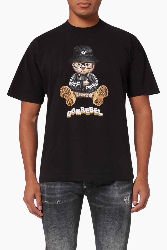 

NY Bear Box T-shirt in Cotton, Black