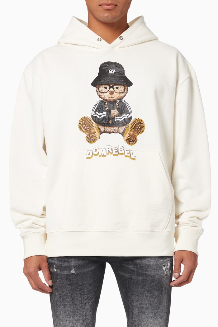 

NY Bear Pullover Hoodie in Cotton, Neutral