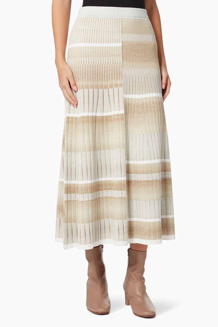 Louise Space Dye Skirt in Ribbed Stretch-knit, Neutral