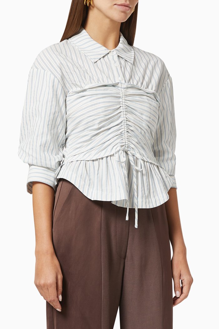 

Sonya Ruched Top in Striped Cotton, Neutral