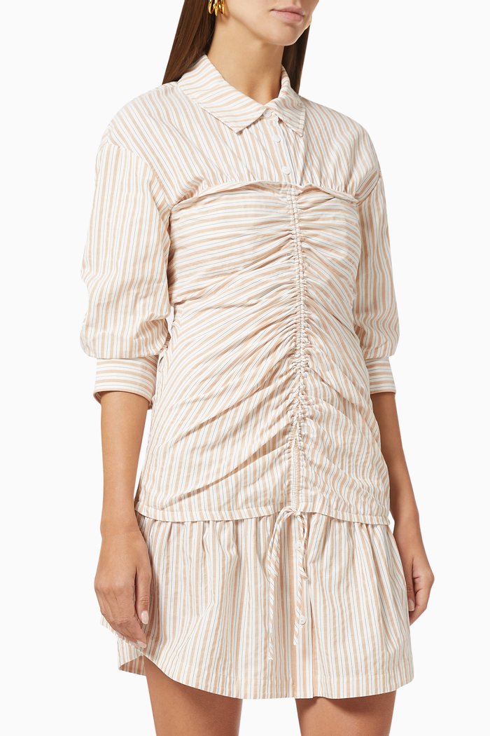 

Delanie Shirt Dress in Striped Cotton, Neutral