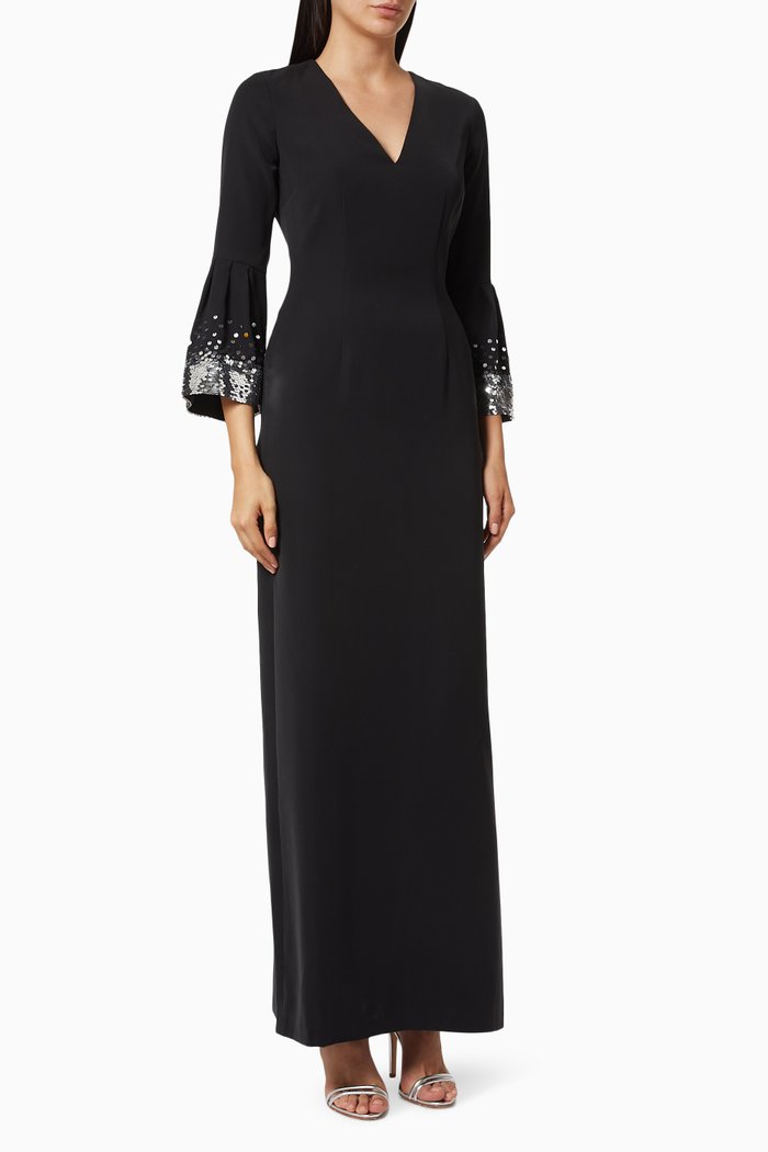 

Aria Gown with Sequin Embroidery, Black