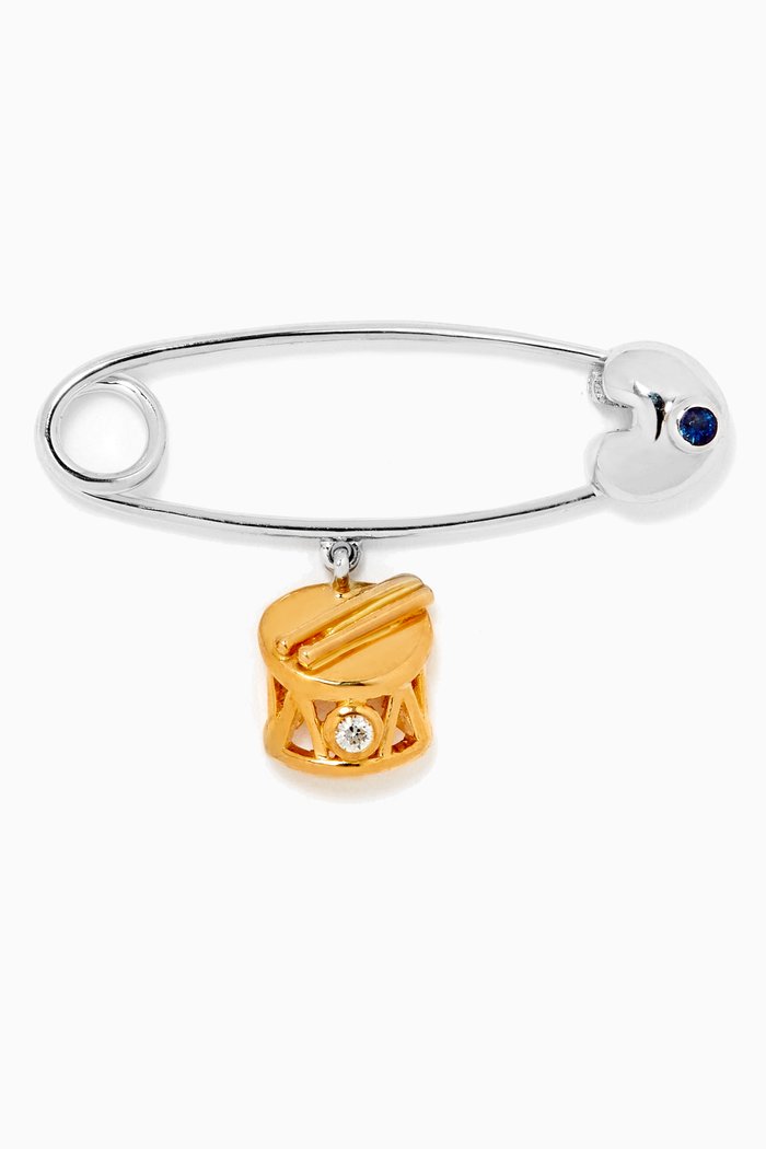 

"It's a Drum" Sapphire Baby Pin in 18kt Gold, White