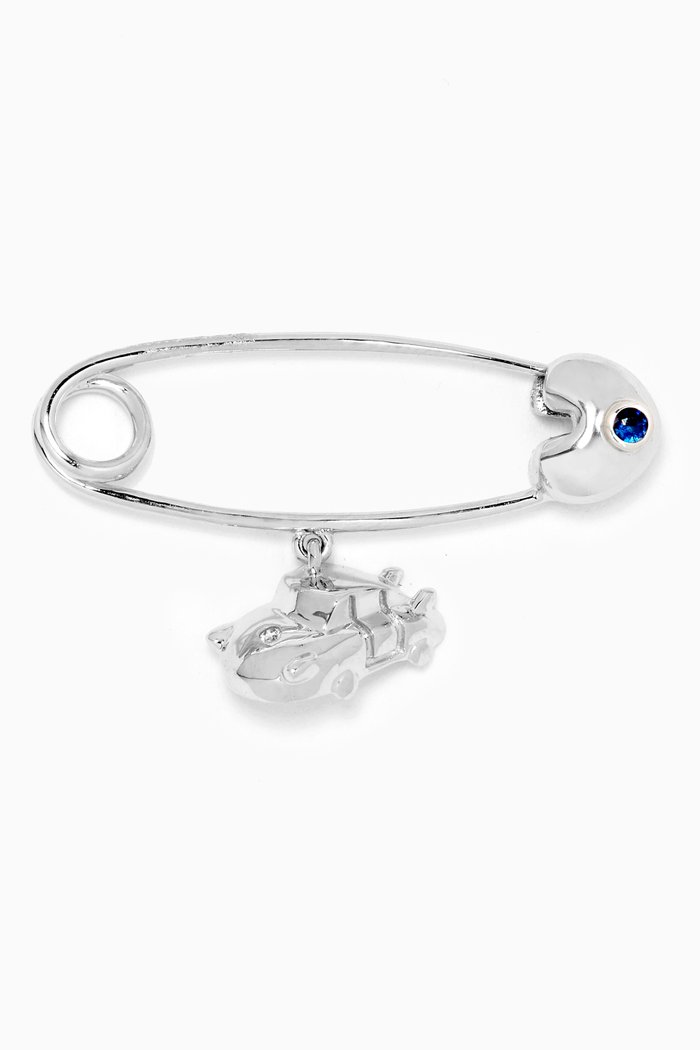 

"It's a Car!" Sapphire Baby Pin with Diamond in 18kt Gold, White