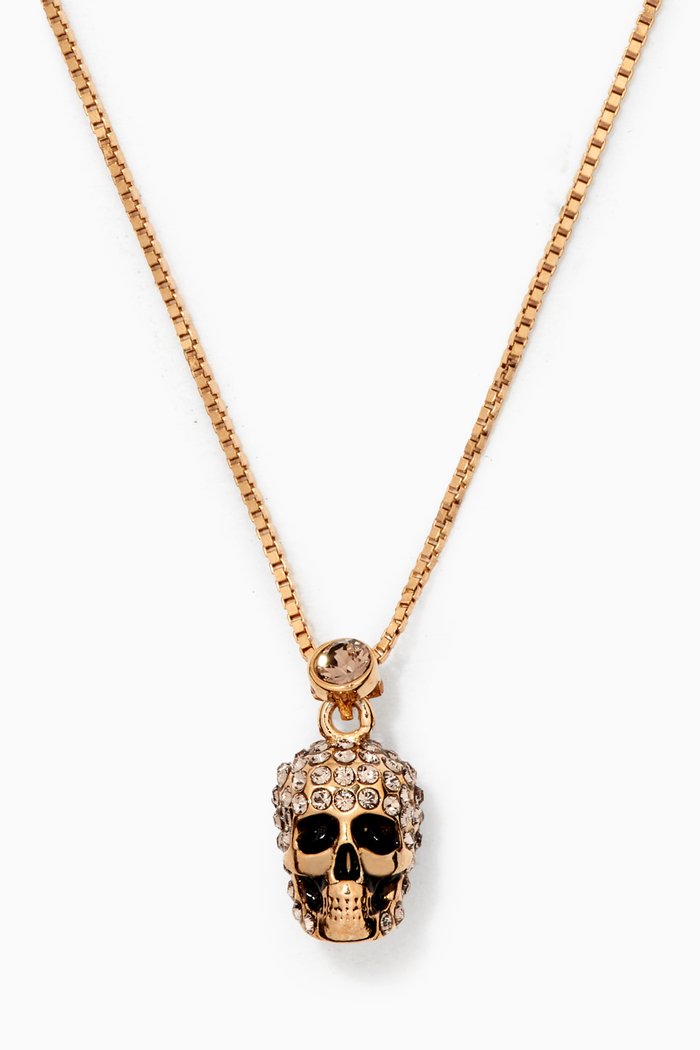 Pavé Skull Necklace, Brown