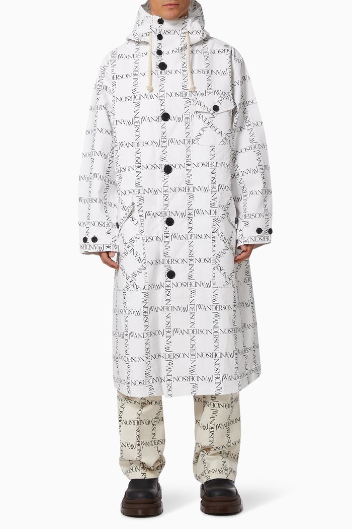 

JW Anderson Logo Longline Parka in Cotton, White