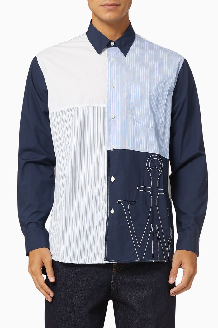 

Patchwork Shirt in Cotton Poplin, Blue
