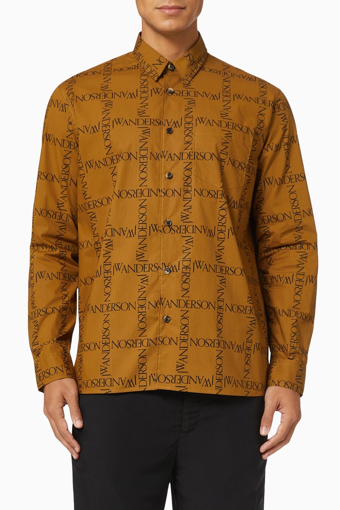

Grid Logo Shirt in Cotton Poplin, Brown
