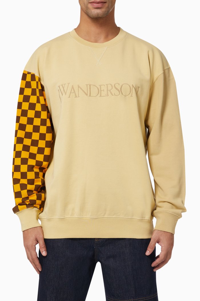 

Colour-block Checkered Sweatshirt in Cotton Jersey, Neutral