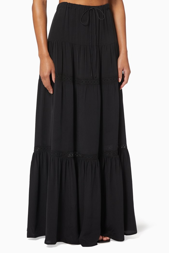 Adalyia 2 in 1 Maxi Skirt in Silk, Black