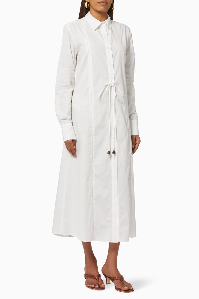 Glen Ladder Stitch Shirt Dress in Cotton, White