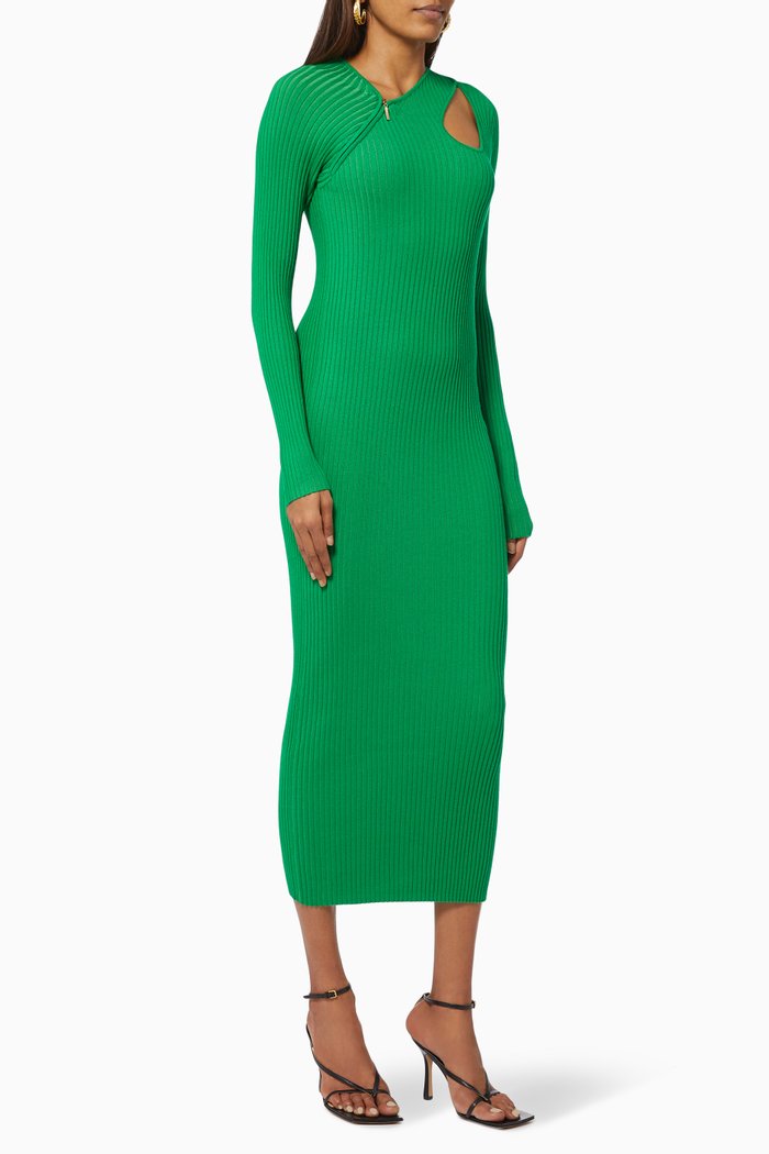 

Asymmetric Ribbed Knit Dress, Green