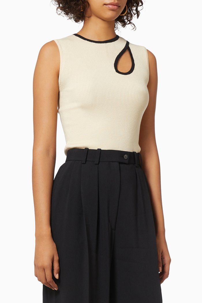 

Asymmetric Ribbed Knit Vest, Neutral