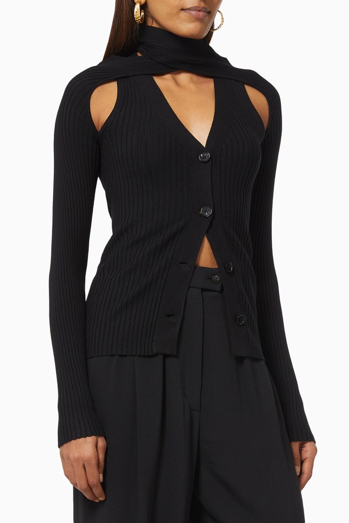 

Loop Ribbed Knit Cardigan, Black