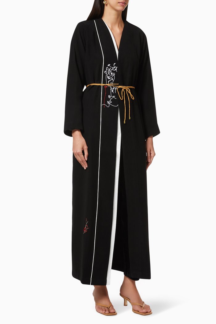 

Embroidered Abaya in Crepe, Black