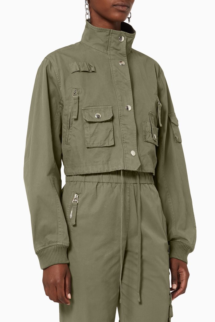 

Cropped Bomber Jacket in Cotton, Brown