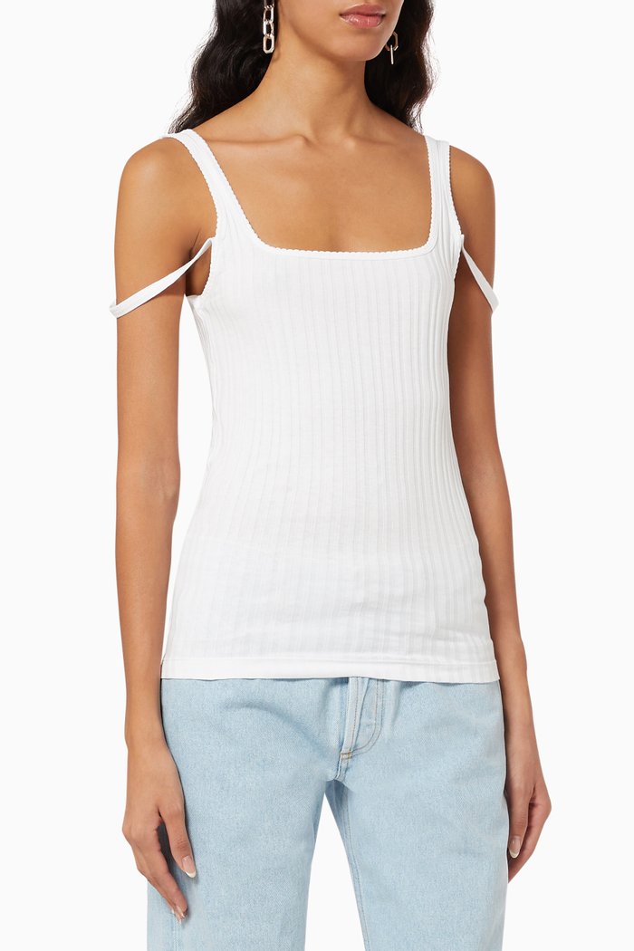 

Square Neck Tank Top in Rib-knit, White