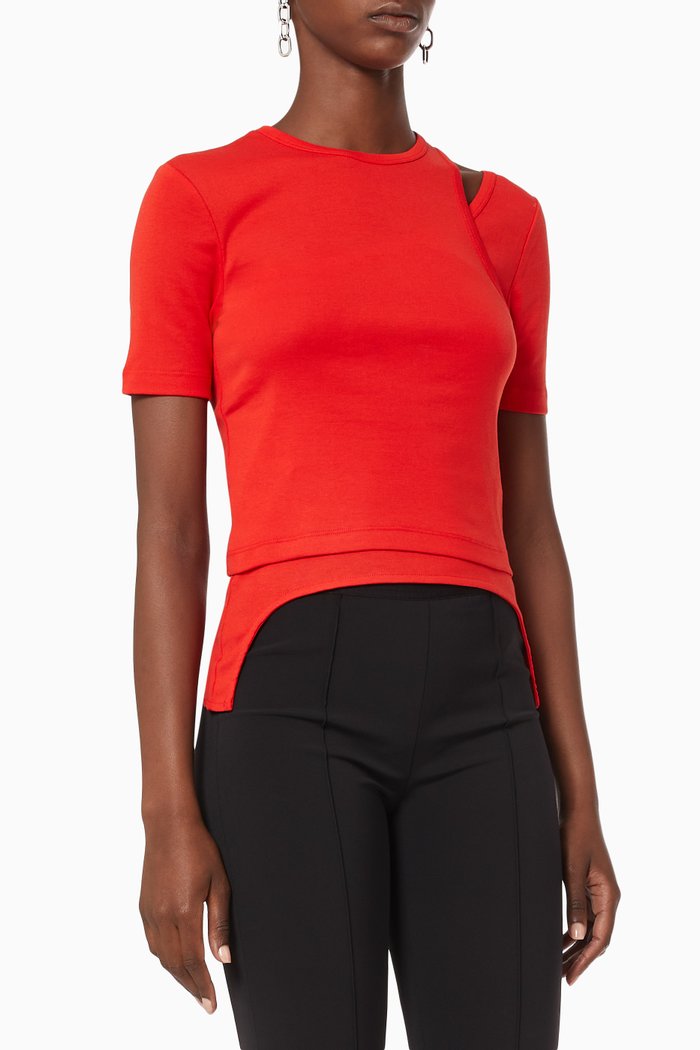 Layered T-shirt in Jersey, Red